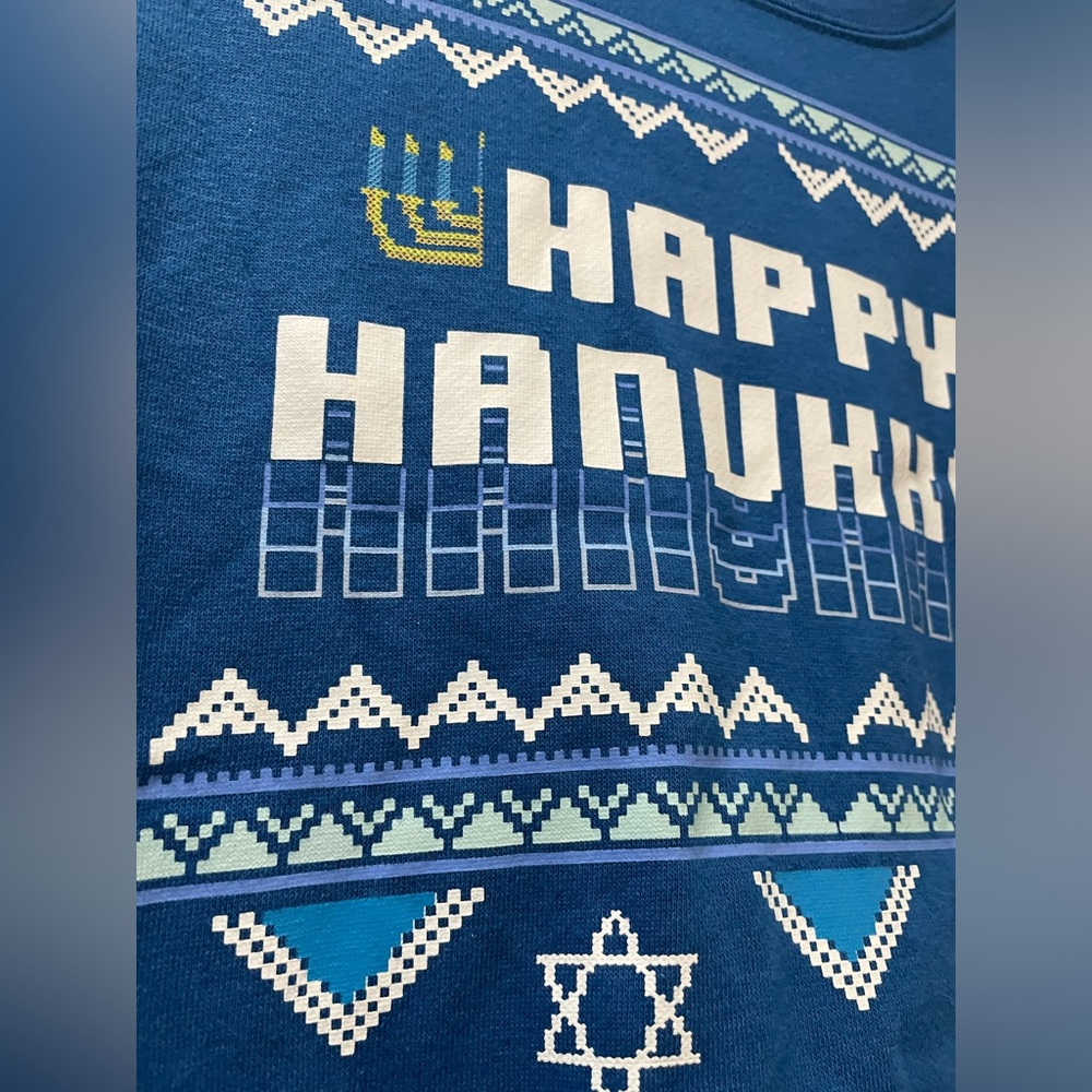 Happy Hanukkah Printed Crop Fleece Lined Shirt Cotton Blend Small Holidays - Picture 2 of 4